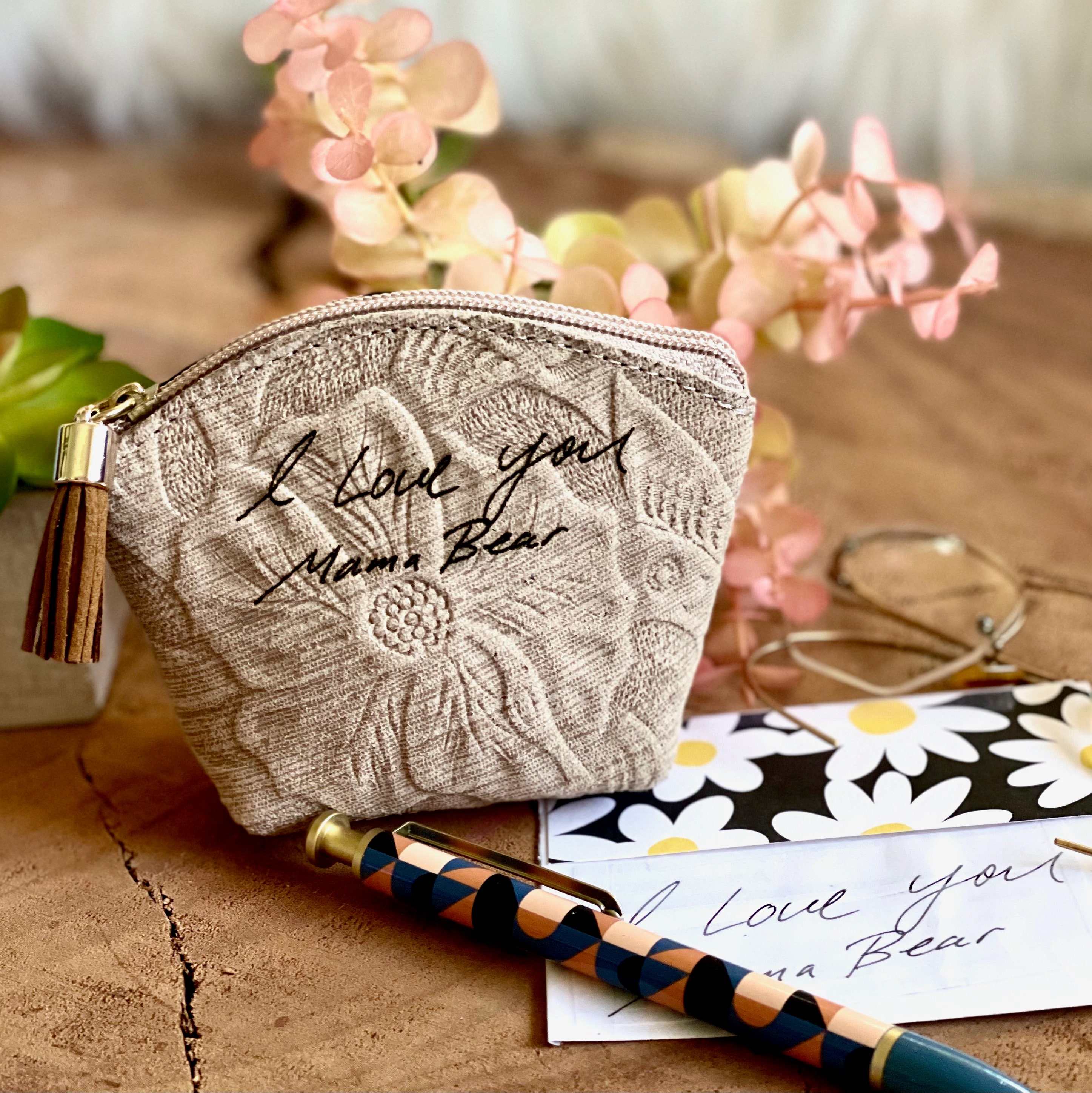 Embossed leather Small Bag • Makeup pouch for purse • Small cosmetic