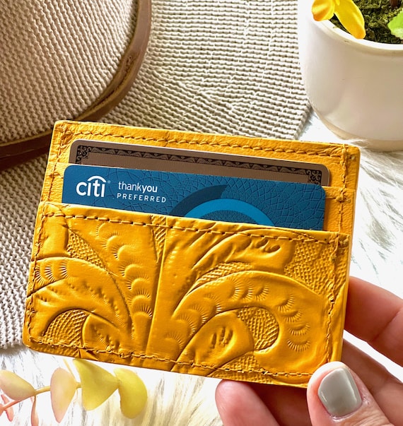 Handcrafted Carved Leather Card Holder: Minimalist Wallet