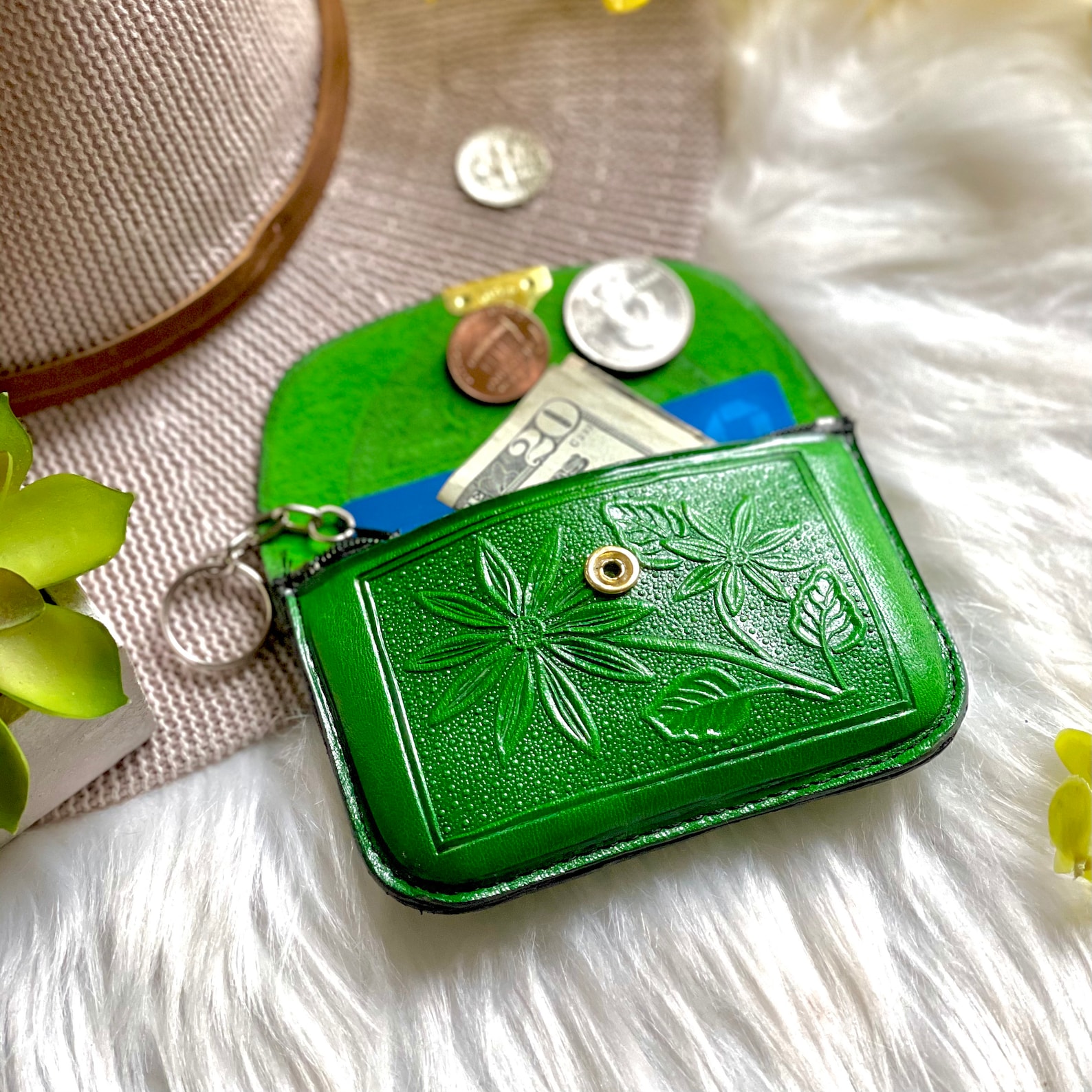 Leather Key Ring Wallet zipper Pouch Change Purse Etsy