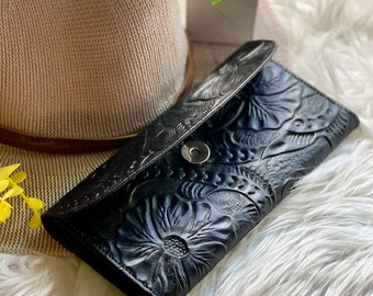 Floral embossed cute sustainable leather wallets • leather wallet women • leather accessories for women • leather anniversary gifts