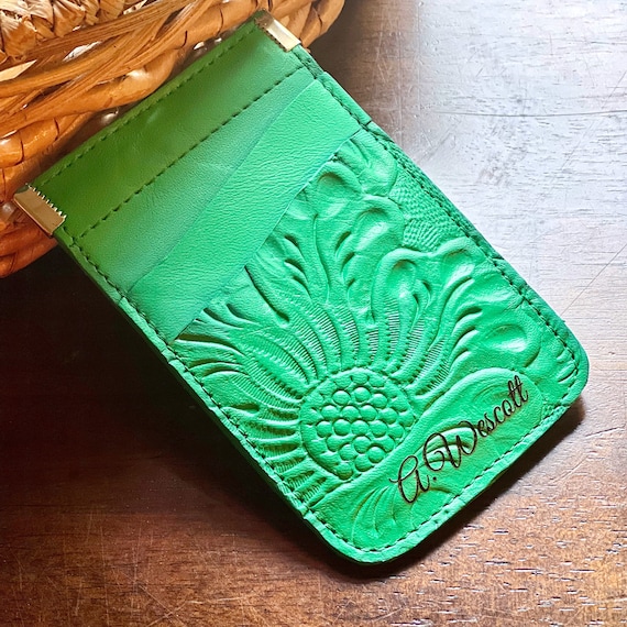 Women’s Leather Wallet • Handmade Tooled Card Holder • Personalized Small Wallet Gift