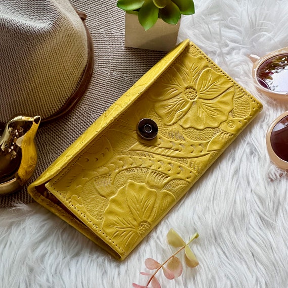 Engraved Leather Wallet: Floral Bohemian Women's Wallet with Card Holder