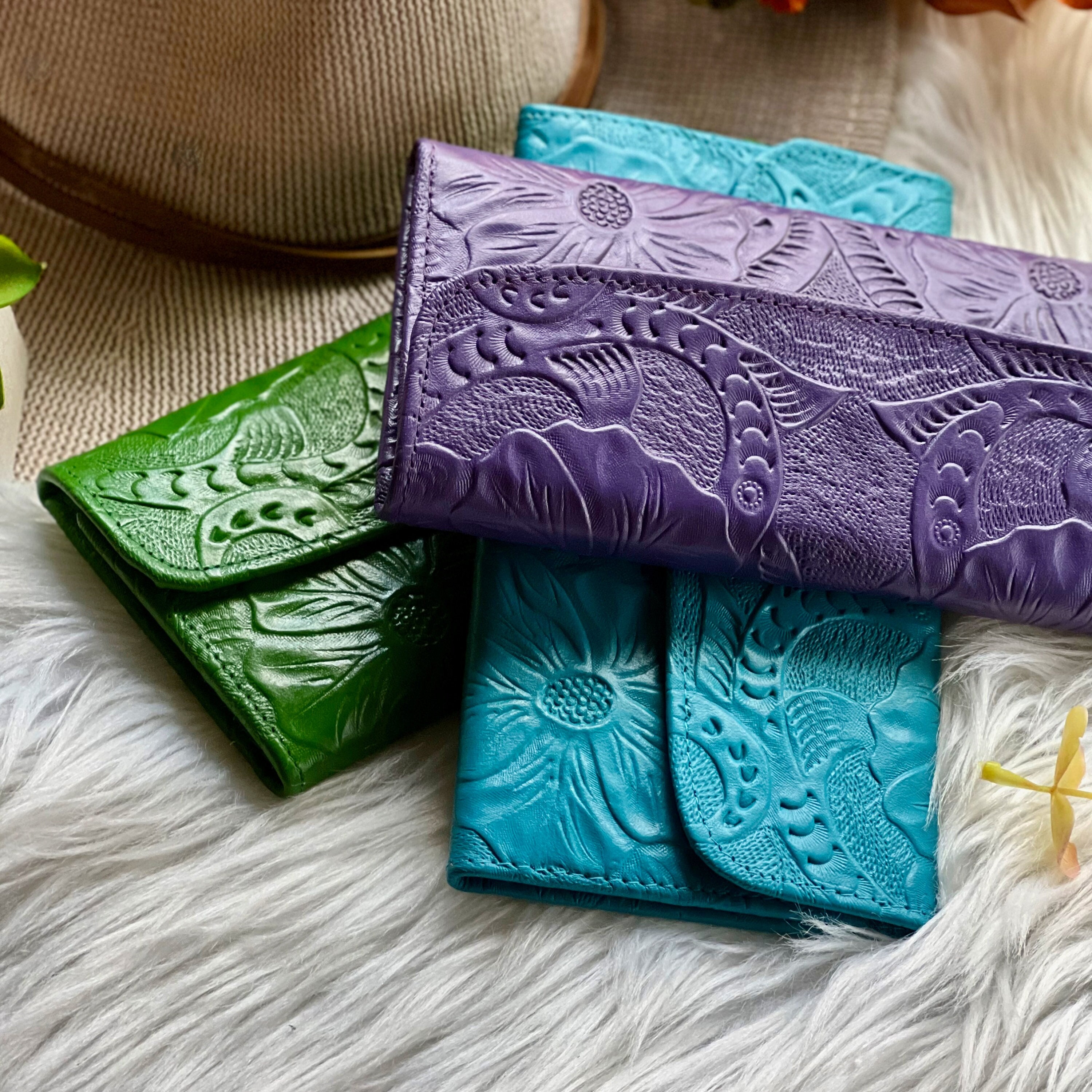 Ladies soft leather wallet • Embossed leather womens wallets • slim wallets for women • leather