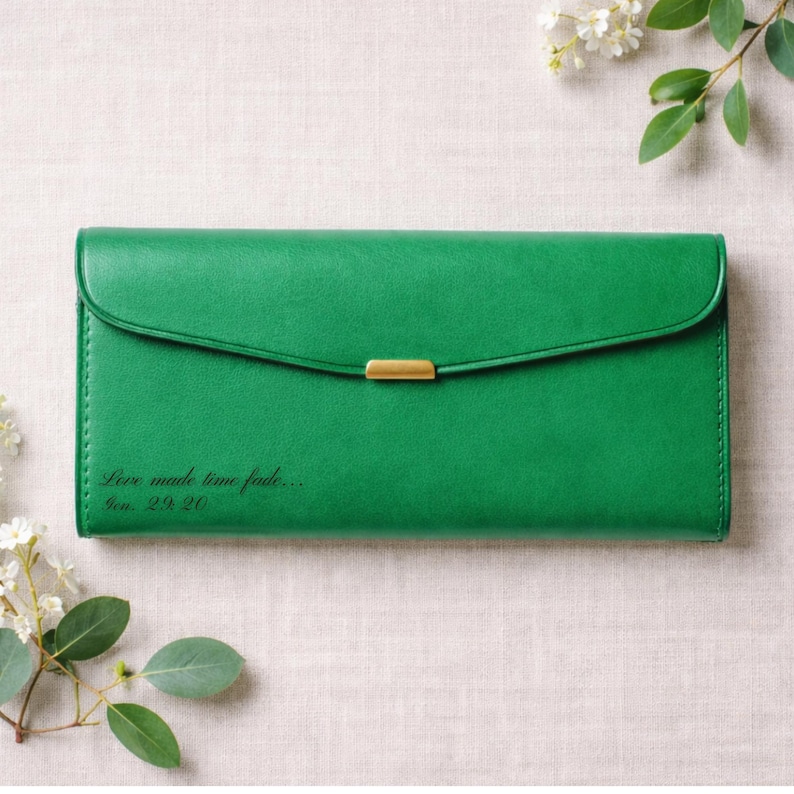 Slim Leather Wallet for Women with Clasp • Vintage Style, Personalized Handmade Wallet image 4