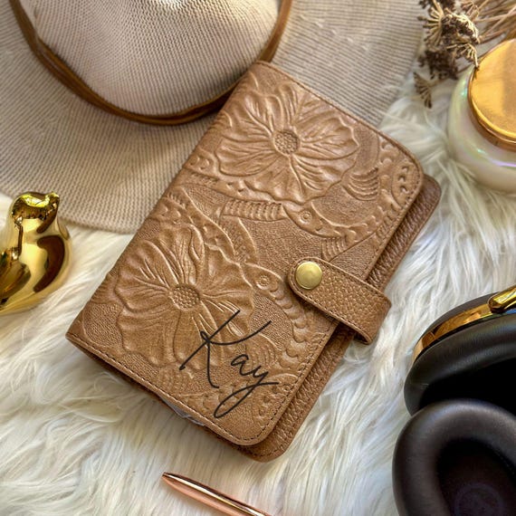 Embossed Leather Budget Binder • A7 Cash Envelope Wallet • Leather Travel Organizer Gift for Her