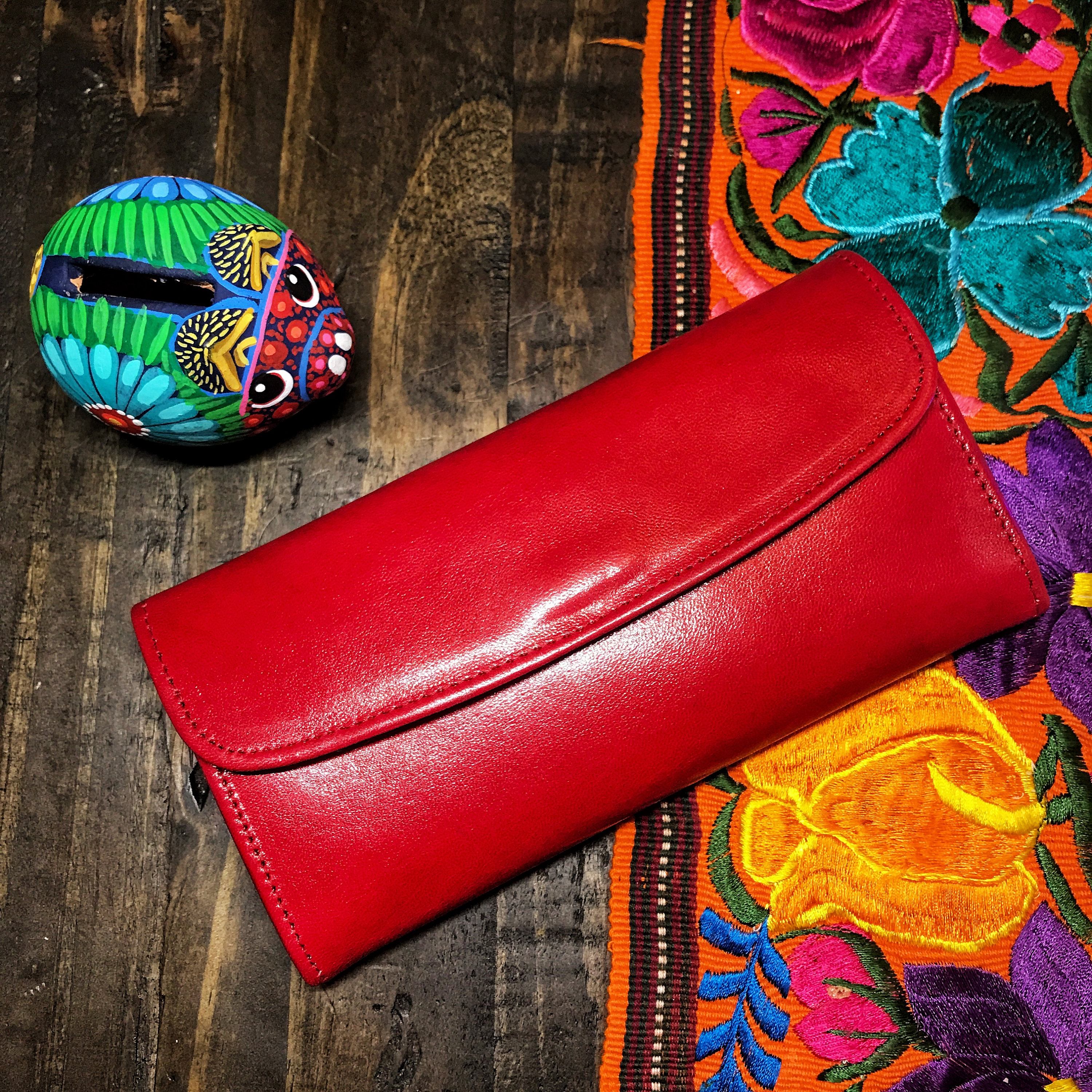 Red Leather Wallet, Bohemian Wallet, Genuine Leather Wallet, Women's