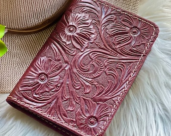 Boho western sustainable leather passport holder • tooled leather passport wallet • birthday gifts for her • Travel Gift