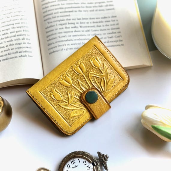 Personalized Leather Wallet: Handmade Floral Card Holder, Engraved Gift