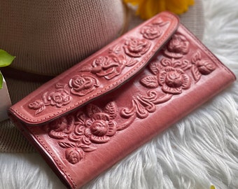 Handmade leather woman wallet • Roses leather wallet • Wallets for women • gifts for her •  woman wallet leather