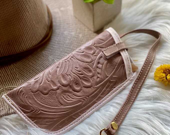 Cute Soft Leather Glasses Case with Flowers Embossed • Eyeglass case with strap • personalized glasses case • Protective glasses pouch