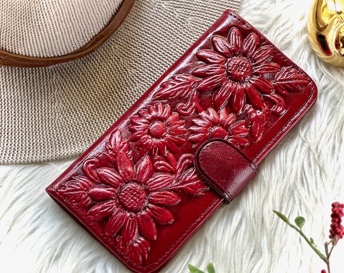Sunflower Embossed Leather Wallet for Women •