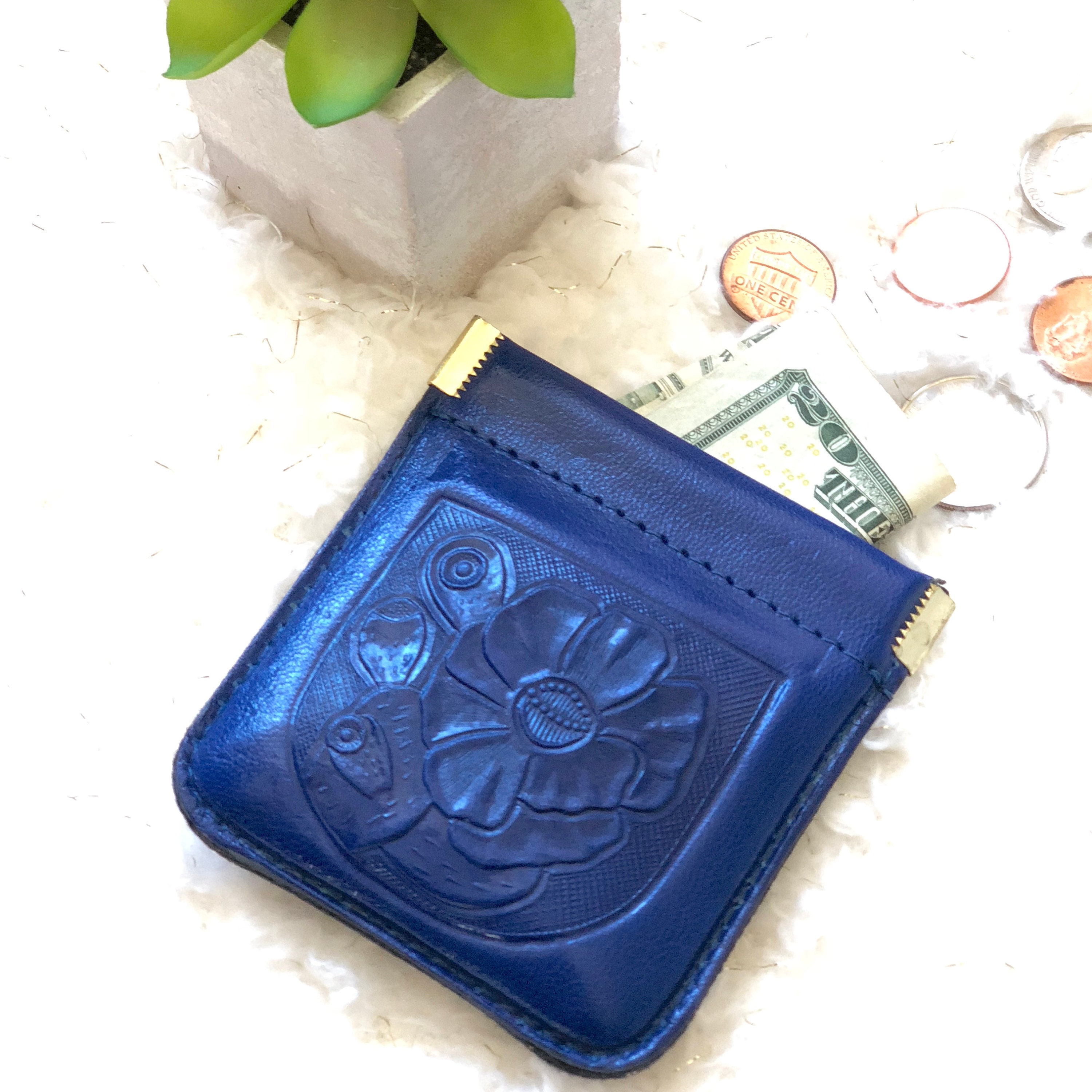 Leather Headphone Case, Tooled Leather coin purse, Tooled Leather