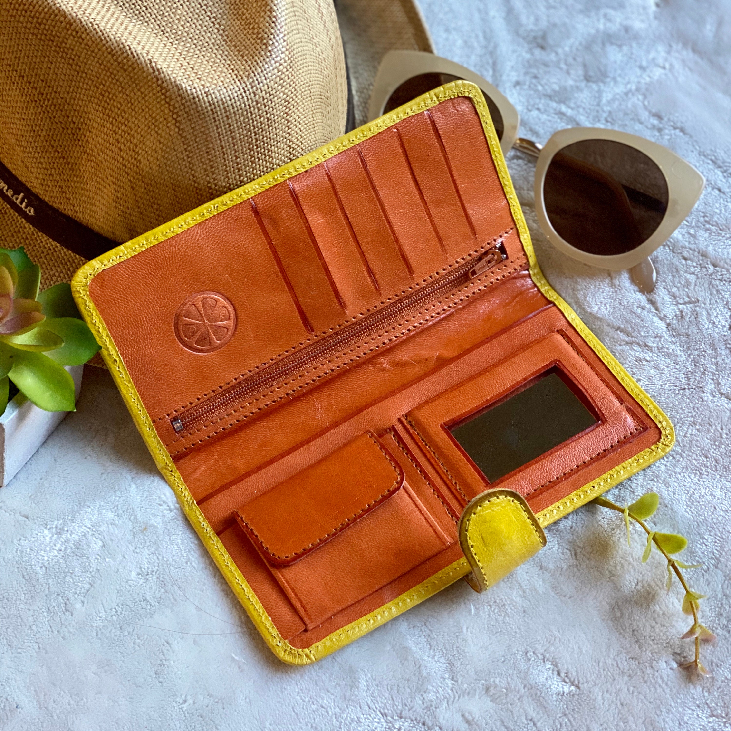 Authentic leather wallets women wallets Bicolor wallets Gifts for her Yellow wallet