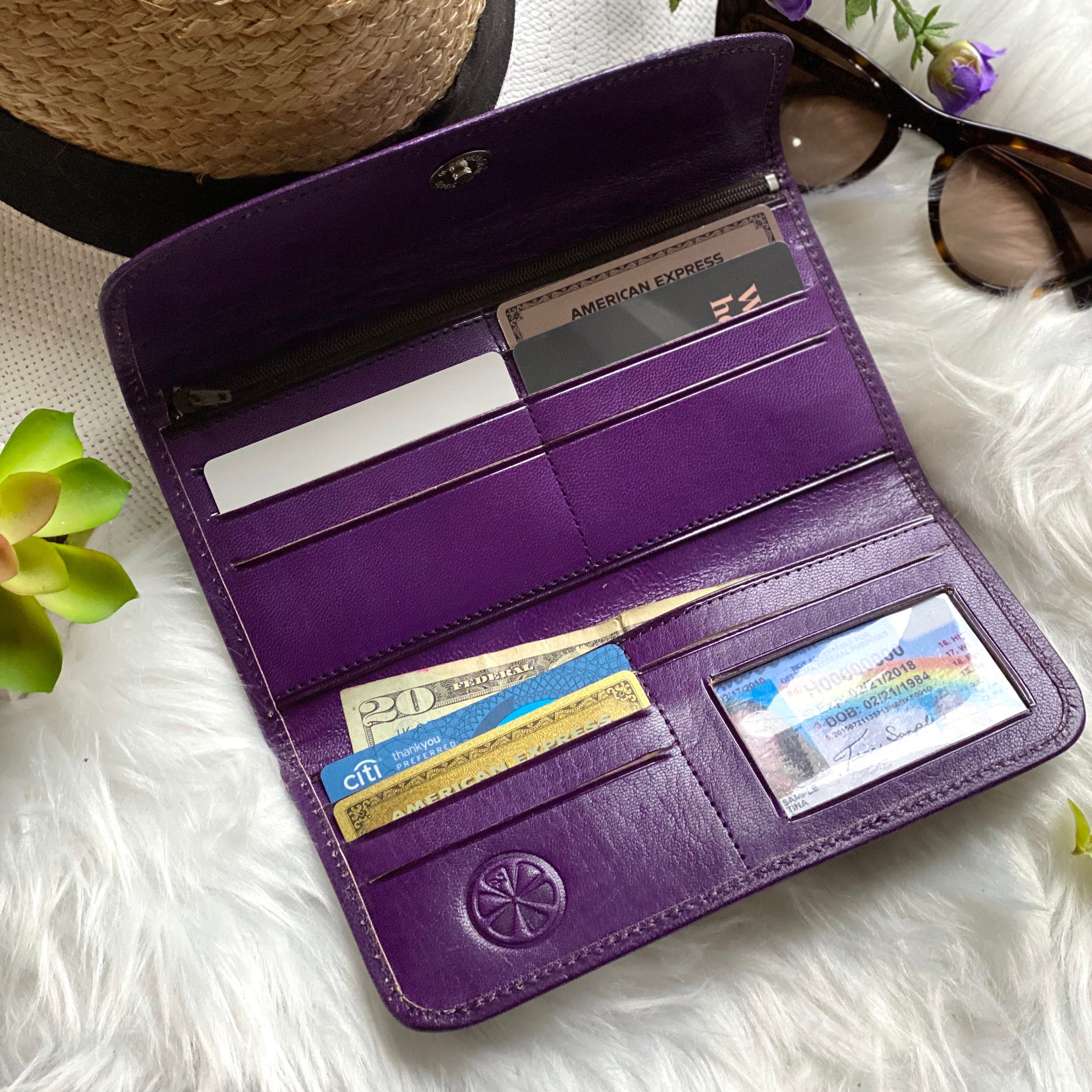 Purple Embossed leather wallets for women- Leather woman wallet -wallet ...