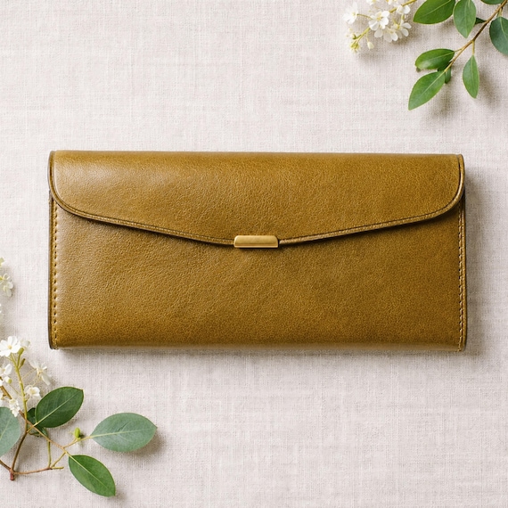 Personalized Genuine Leather Long Wallet for Women, Vintage Clutch Style