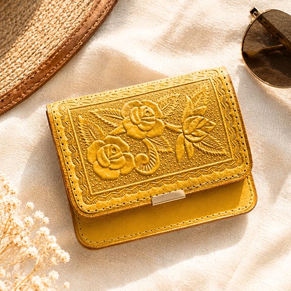 Handmade Floral Leather Bifold Wallet: Personalized Women's Wallet