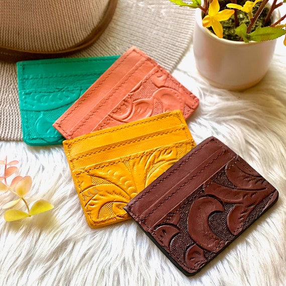 Handmade Tooled Leather Card Holder: Slim Wallet for Women
