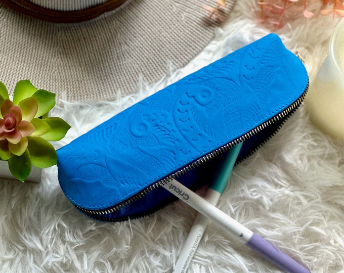 Leather Embossed Personalized Pencil Cases • Fun colorful Pencil pouches