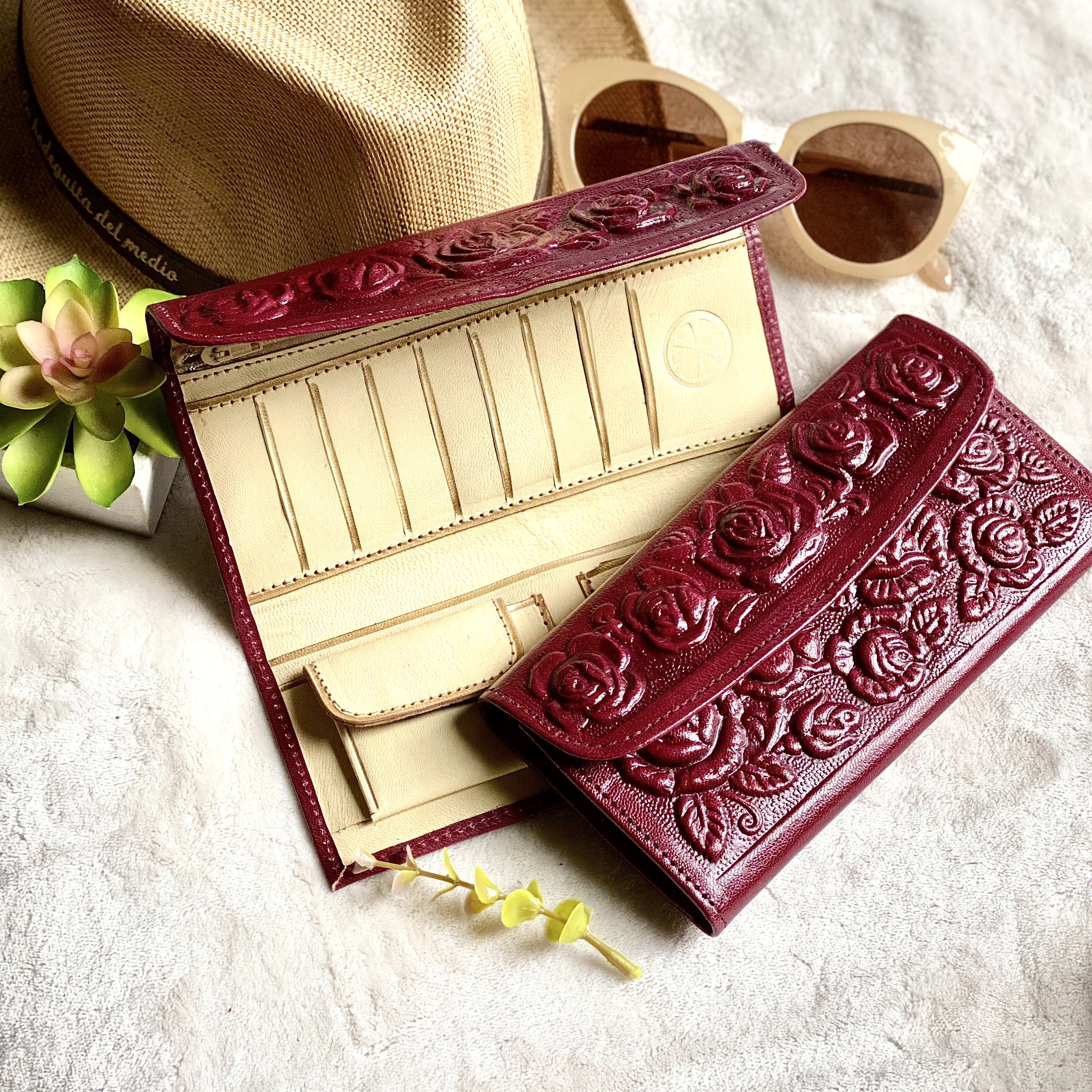Leather wallet for her handmade woman wallet yellow roses wallet