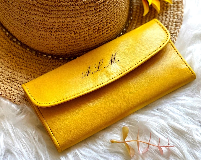 Women’s Leather Wallet • Personalized Engraved Wallet • Handmade Colorful Long Wallet Gift for Her