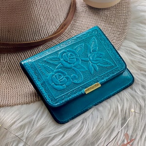 Embossed roses cute small wallet • mini wallet • minimalist women's wallet • small gifts for women • personalized wallets