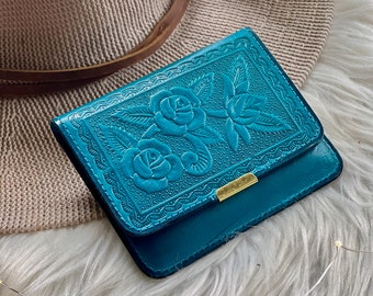 Embossed roses cute small wallet • mini wallet • minimalist women's wallet • small gifts for women • personalized wallets