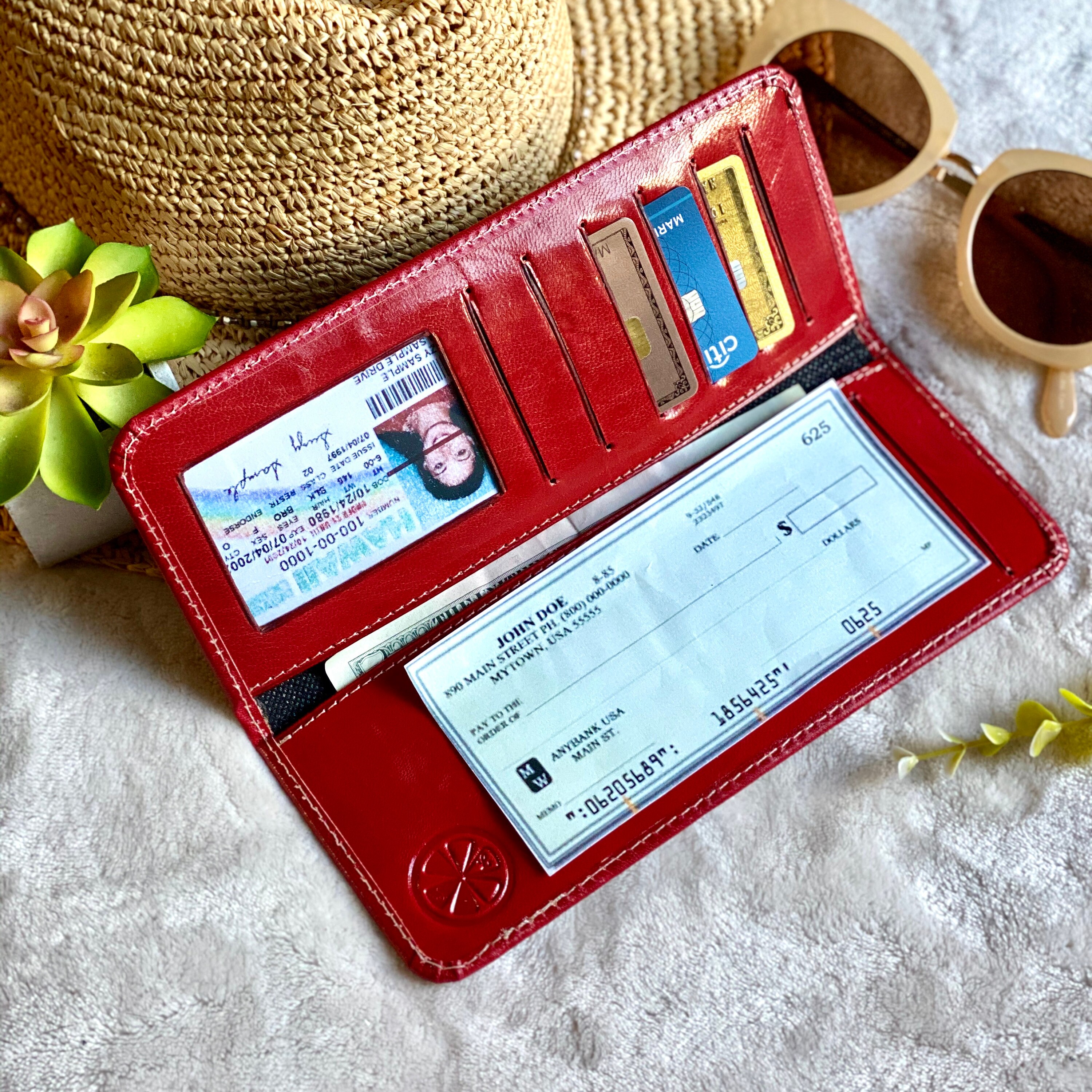 Handmade Tooled checkbook wallet checkbook cover gift for her red