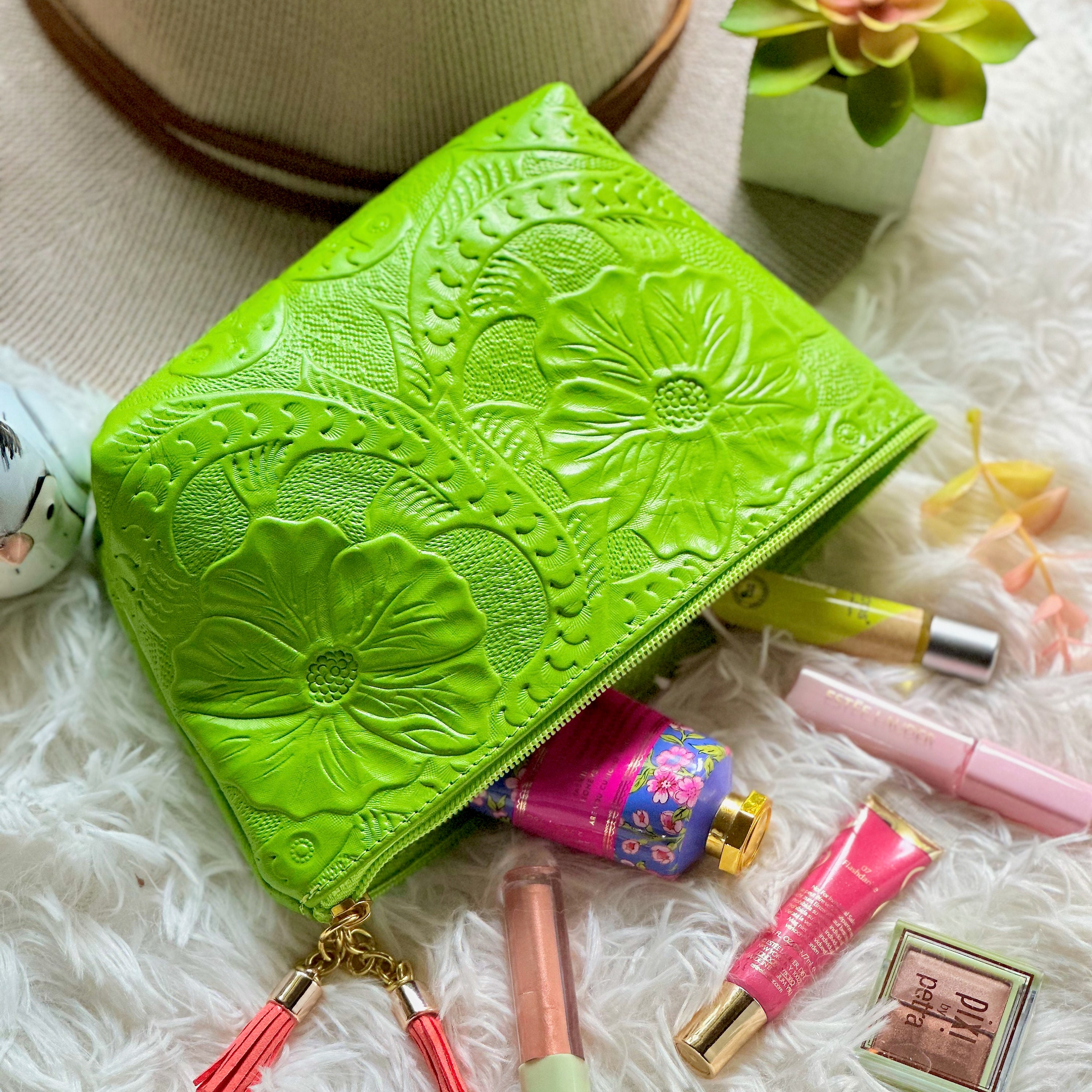 Patent leather tooled Makeup Bag • Handmade Cosmetic Bag • Birthday Present