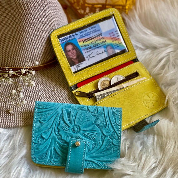 Embossed Floral Leather Wallet: Small Handmade Women's Wallet