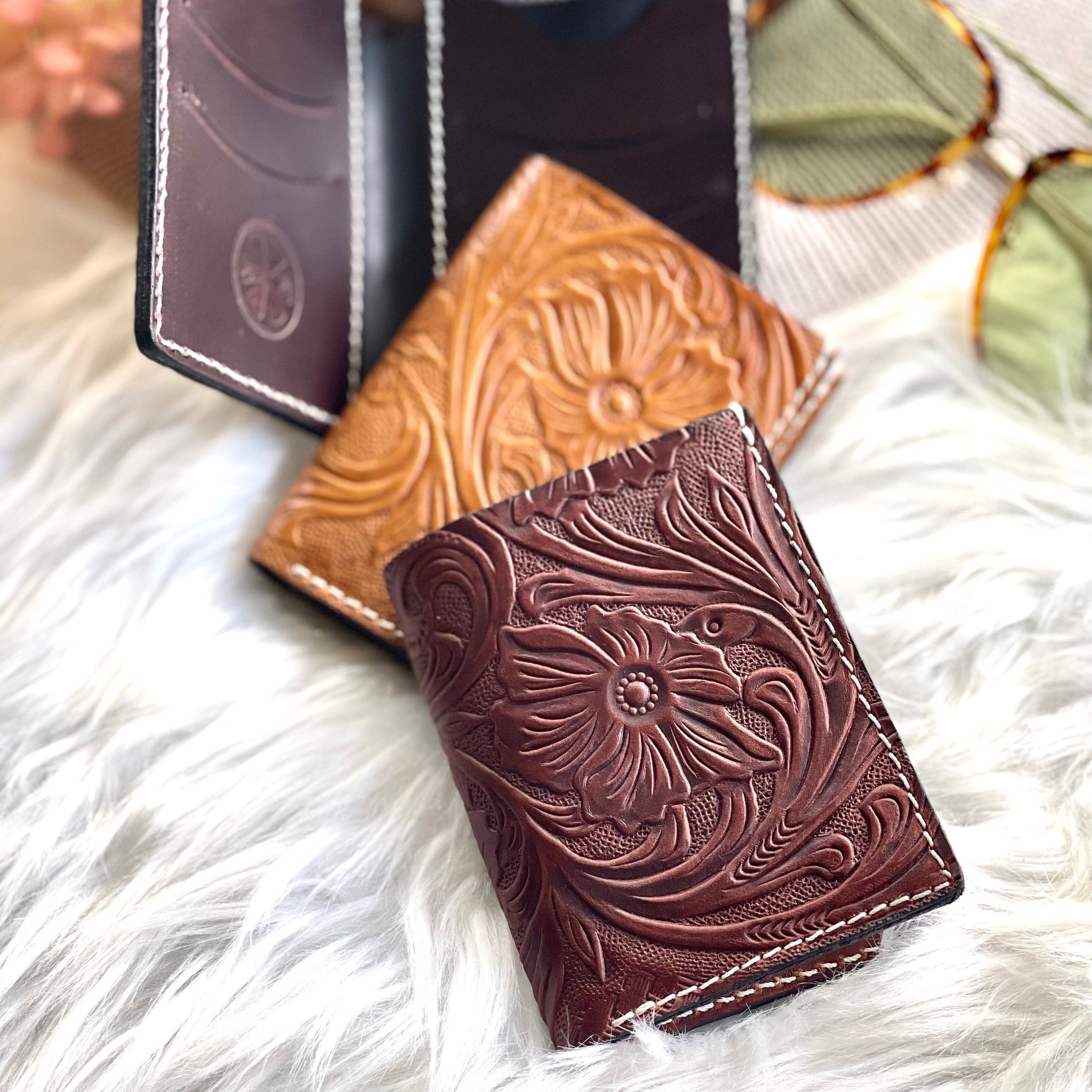 Tooled leather credit card holder • credit card wallet • small