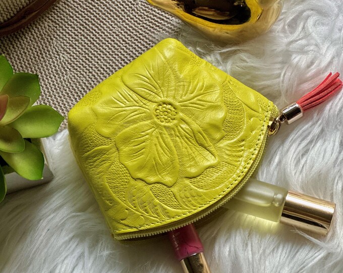 Personalized Leather Zipper Pouch • Handwriting Coin Purse • Small Gift for Her