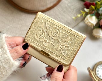 Small Leather Wallet for Women • Minimalist Floral Wallet • Personalized Bifold Wallet • Handmade Gift for Her