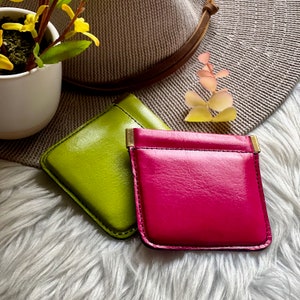 Handcrafted  leather squeeze coin purse • Leather change purse • Flex frame pouch • small gifts with love •