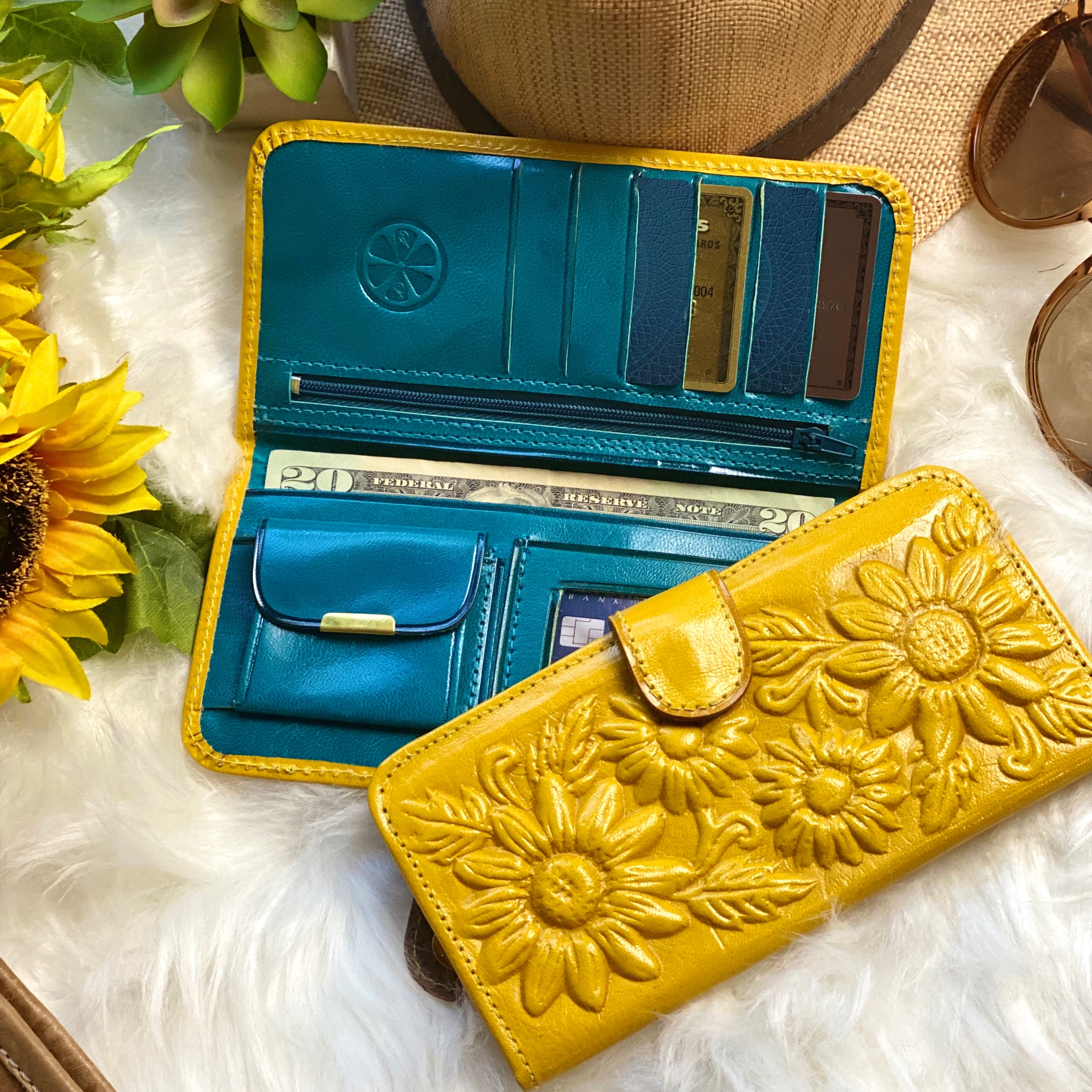 Sunflower purse Leather Wallet Woman Gift for her woman wallets