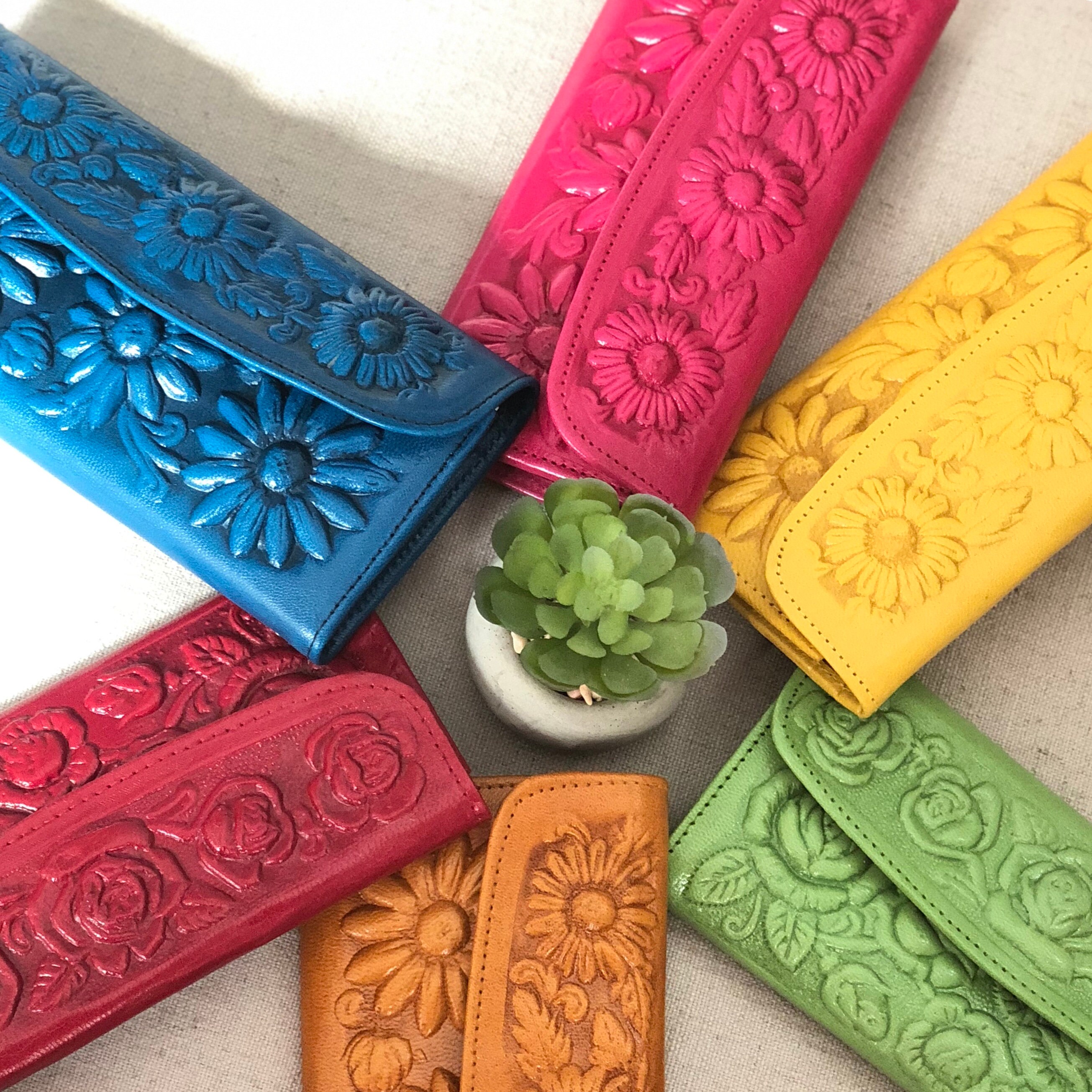 Teal women's wallet/tooled Leather Wallets / Mexican Hand Tooled Wallet