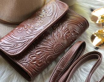 Carved soft leather small bags for women • small bags • boho bag • Leather gifts for women