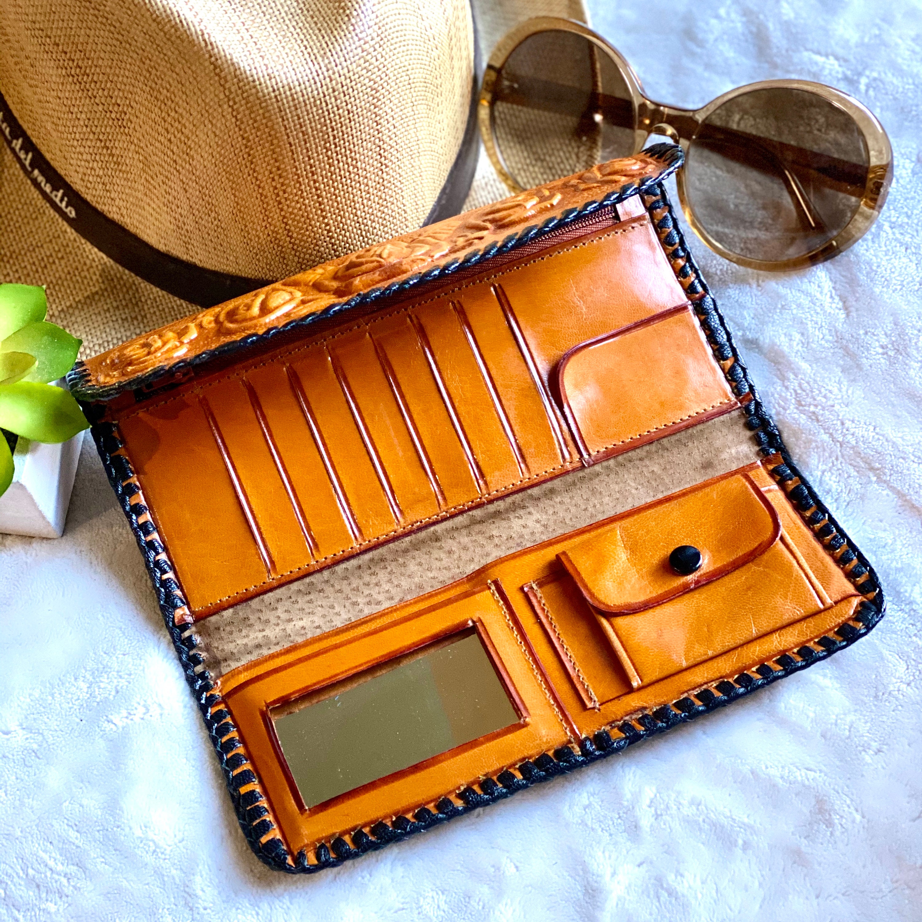 leather woman wallet Western wallet Bohemian wallet Trifold