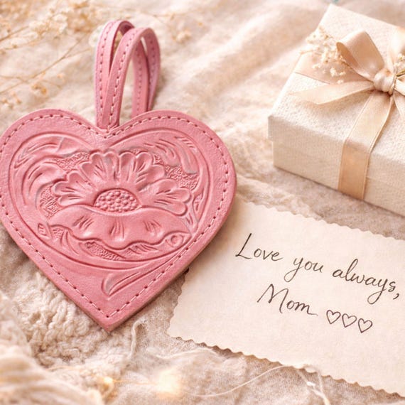 Personalized Leather Luggage Tag, Custom Engraved Travel Tag, Heart Tooled Western Gift for Women