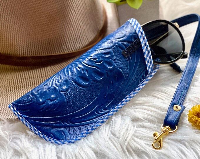 Handmade Tooled Leather Glasses Case: Soft Eyeglass Pouch, Travel Sunglasses Holder