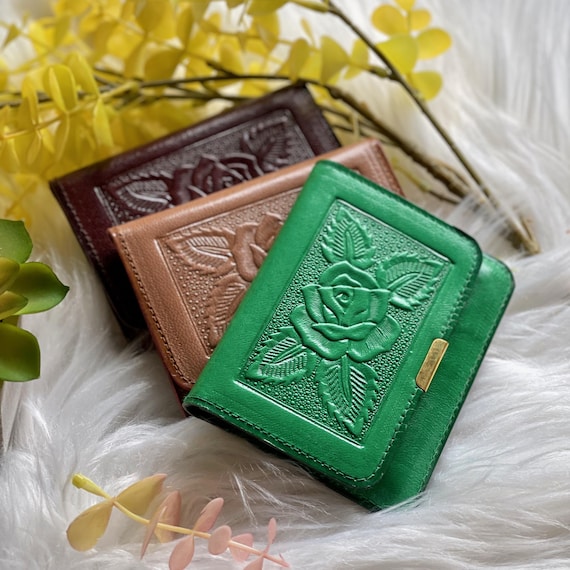 Embossed Leather Small Wallet for Women • Personalized Floral Wallet