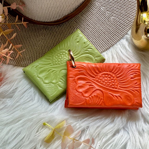 Embossed Leather Business Card Holder: Personalized Key Ring Wallet
