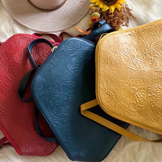 Embossed Floral Leather Backpack Purse: Handmade Women's Travel Bag