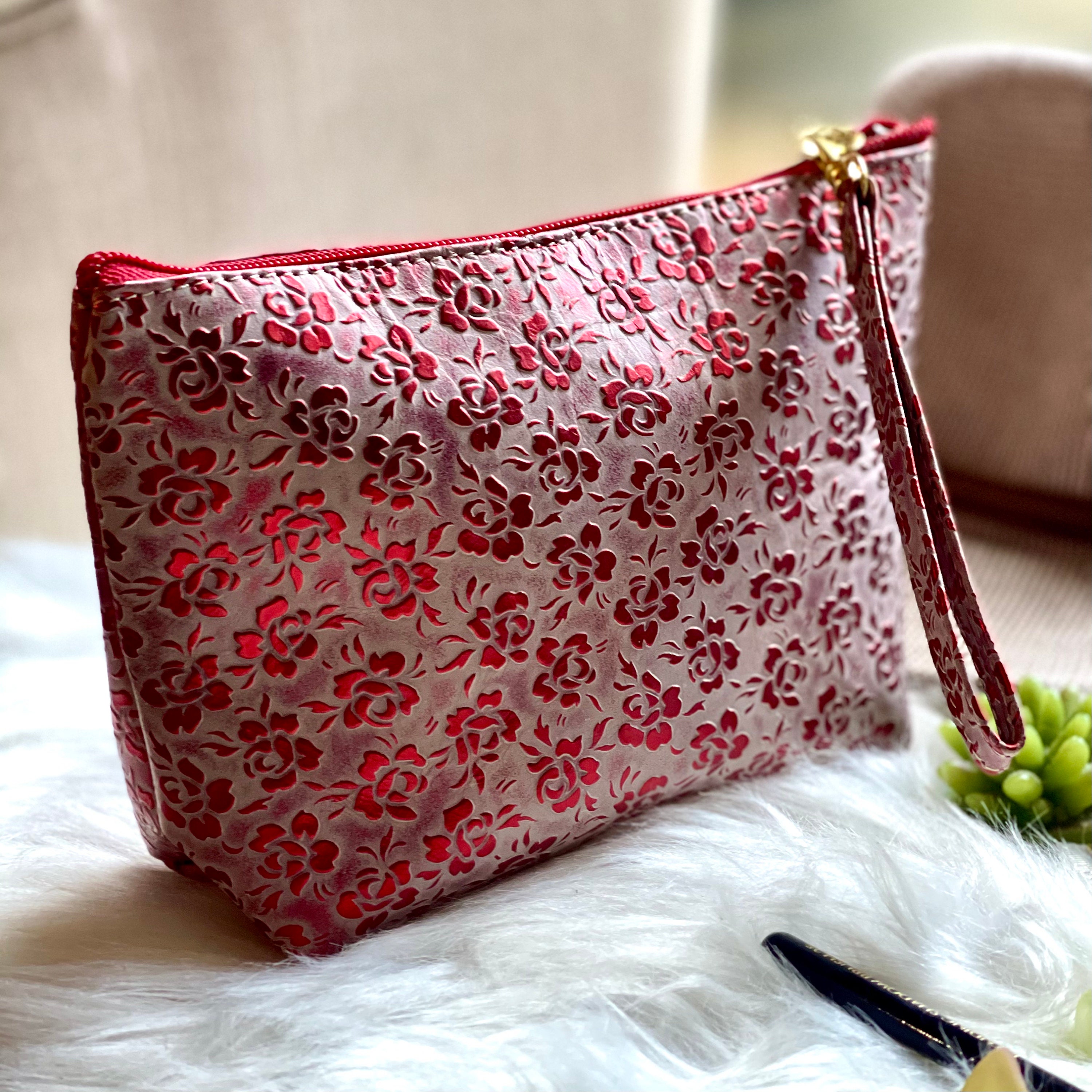 Handmade Embossed Leather Makeup BagsGifts for herCosmetic Bag