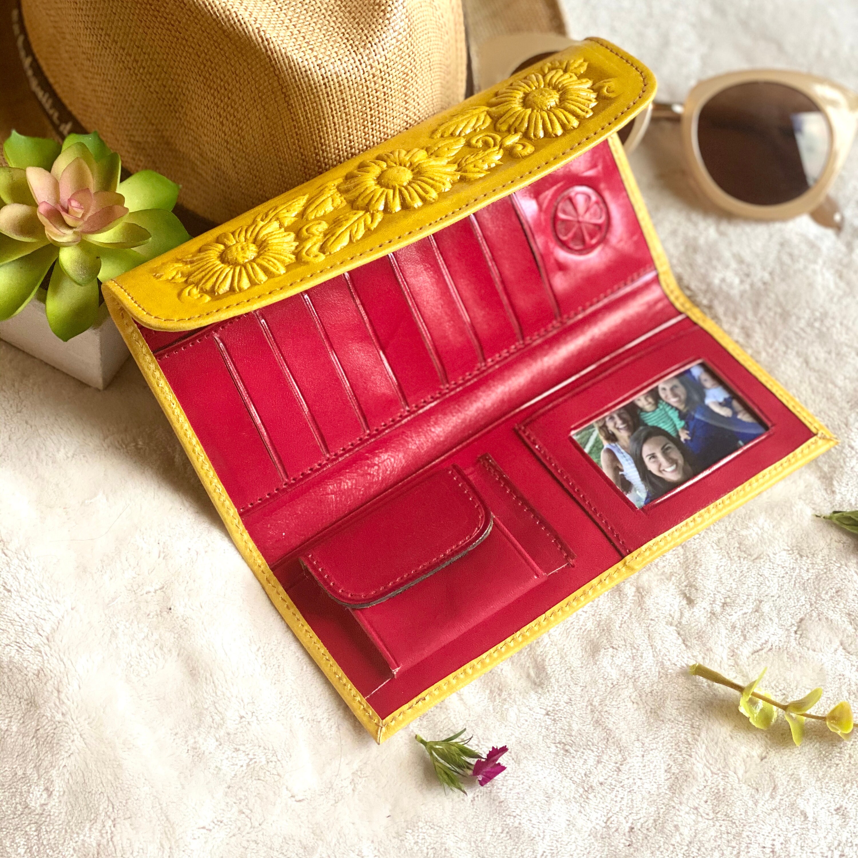 Handmade Leather Sunflowers Wallets for Women Bohemian Wallet Tooled