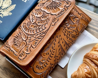 Tooled Leather Family Passport Holder: Boho Western Travel Wallet