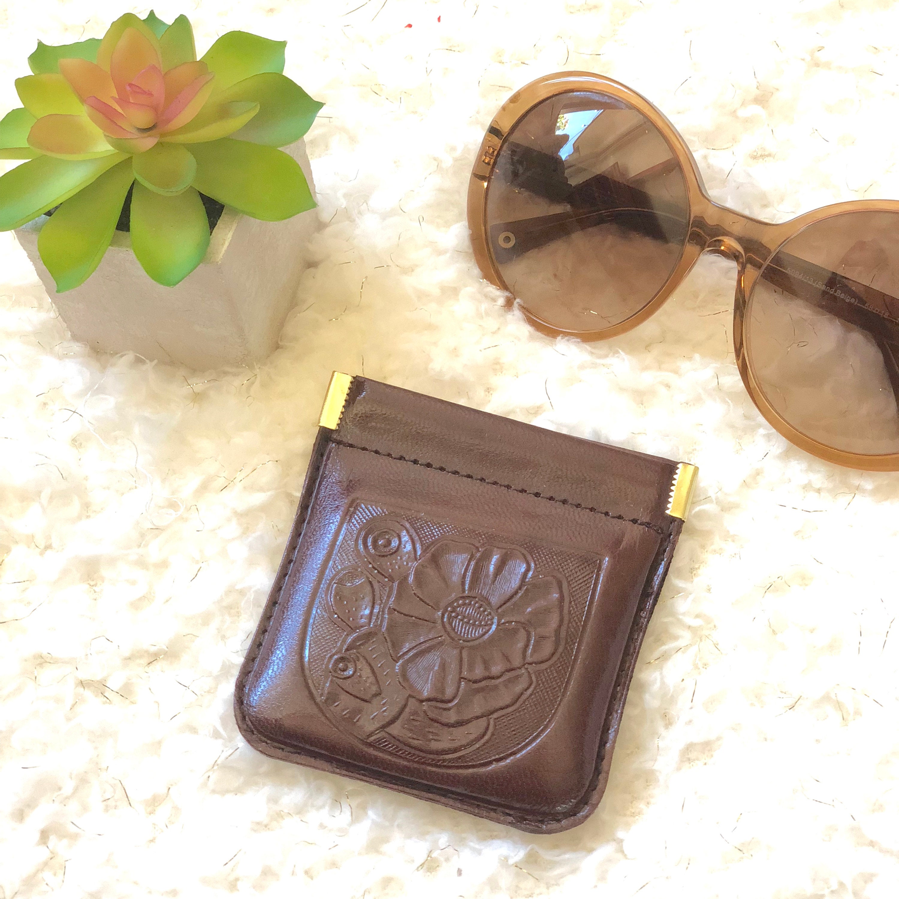 Leather Headphone Case, Tooled Leather coin purse, Tooled Leather