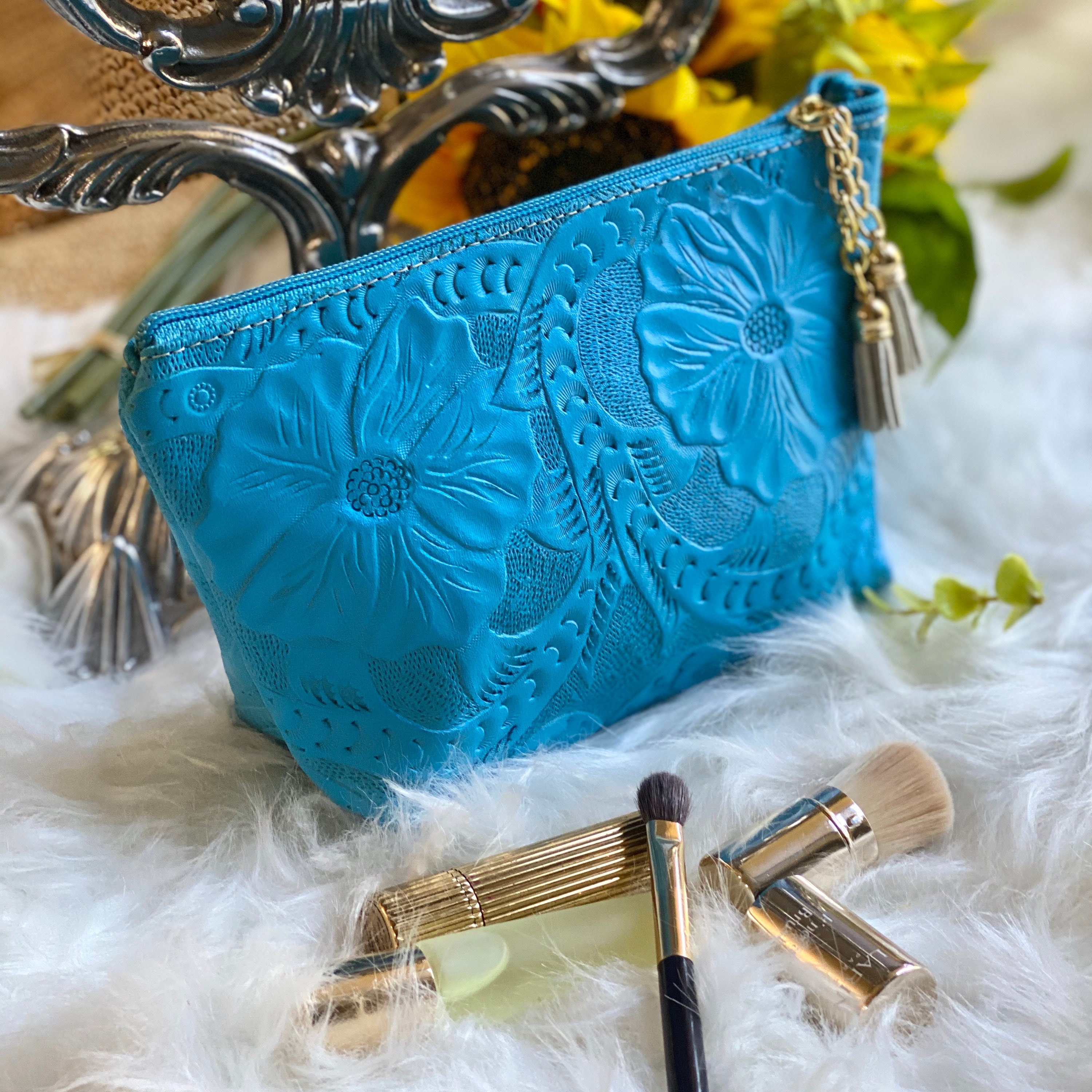 Download Authentic Leather Tooled Makeup Bag- Handmade Cosmetic Bag ...