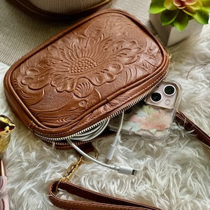 Personalized Leather Crossbody Bag • Small Embossed Handbag • Engraved Mini Purse for Women • Cute Phone Bag