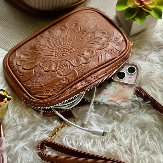 Embossed Leather Crossbody Bag: Personalized Mini Purse, Handmade Leather