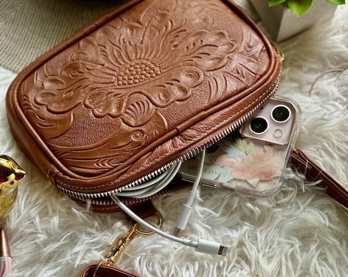Personalized Embossed Leather Crossbody Bag • Small Handbag, Engraved, Cute, Women's Mini Purse